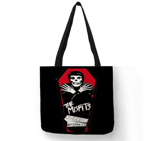 new misfits horror business canvas tote bags image is printed on both sides women men unisex punk music hardcore punk apparel handbags