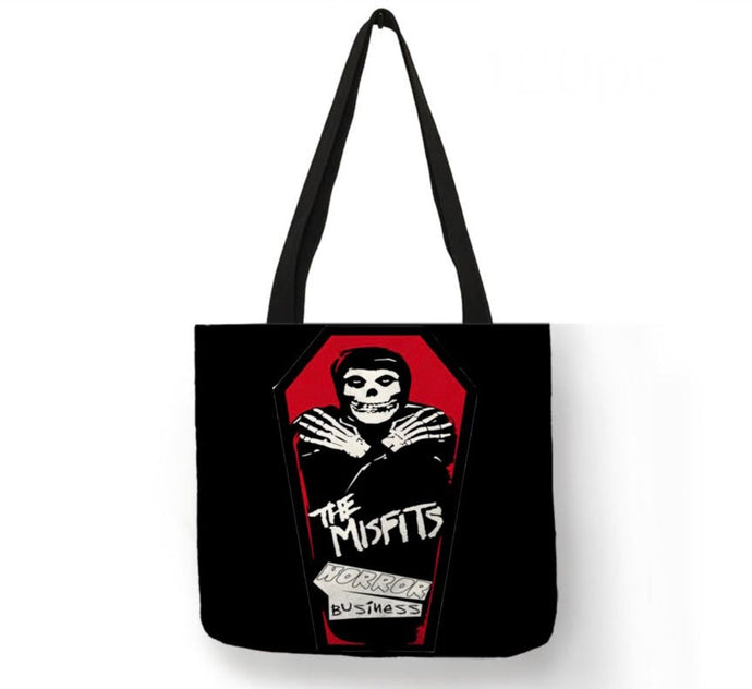 new misfits horror business canvas tote bags image is printed on both sides women men unisex punk music hardcore punk apparel handbags