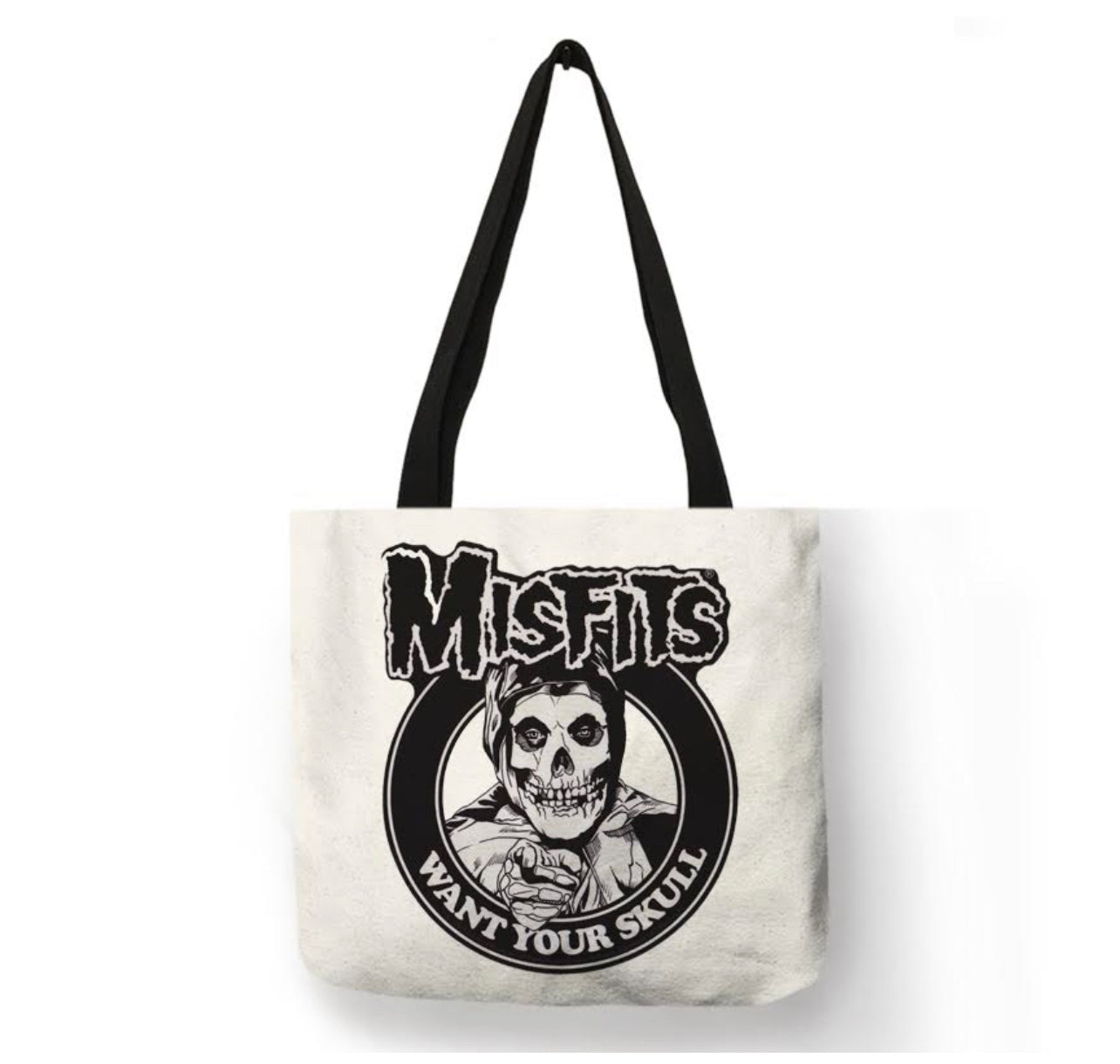 new misfits want your skull canvas tote bags image is printed on both sides women unisex punk music men hardcore punk apparel handbags