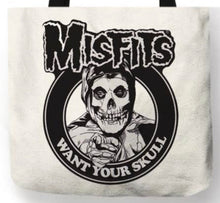 Load image into Gallery viewer, new misfits want your skull canvas tote bags image is printed on both sides women unisex punk music men hardcore punk apparel handbags
