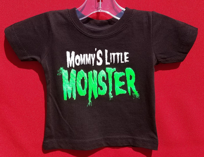 new mommy little monster w green infant silkscreen t-shirt available in 6 12 18 24 months unisex kids infant girl funny boy apparel baby toddler tops