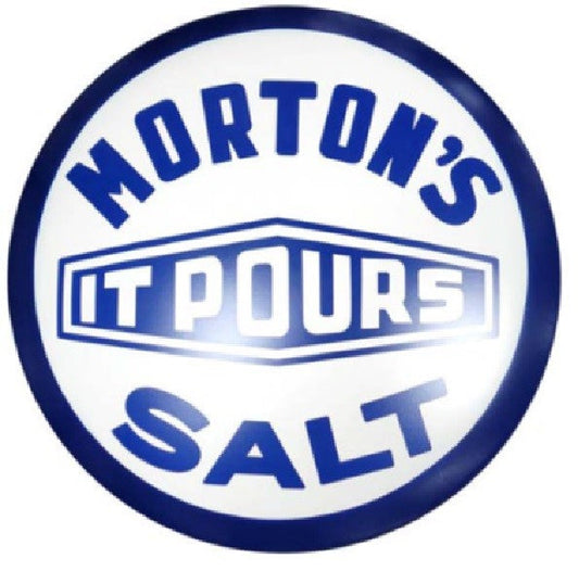 new mortons salt it pours curved metal with hemmed edges dome signs 15 round wall decor novelty