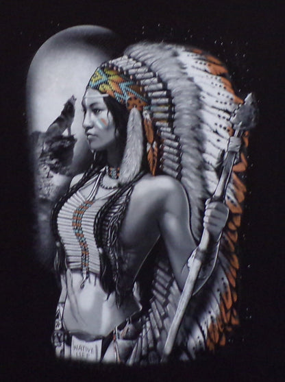 New ’Native Life - Indian Lady in Headdress’ Unisex Silkscreen T-Shirt. Available In Small-3XL. - Shirts & Tops