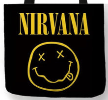 Load image into Gallery viewer, new nirvana crooked smiley face canvas tote bags image is printed on both sides women unisex tote bag nirvana music men grunge apparel handbags
