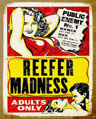 New ’Reefer Madness Adults Only’ Vintage Hollywood Movie Wall Décor Metal Sign. 12’’W x 15’’H. - Metal Sign