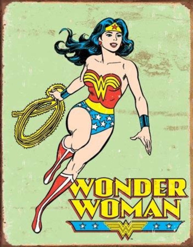 new retro wonder woman superhero dc comic wall art metal sign 12.5width x 16height women tv patriotic movie cartoon decor novelty