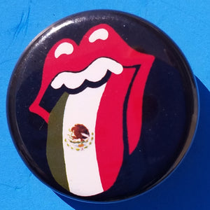 new rolling stones buttons set of 9 buttons are 1.25 inches in size set includes usa flag silver tongue on white red on black neon mexican flag flame established 1962 on black collection music classic rock