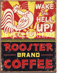 new rooster brand coffee vintage distressed wall art metal sign 12.5width x 16height decor funny coffee novelty advertisement