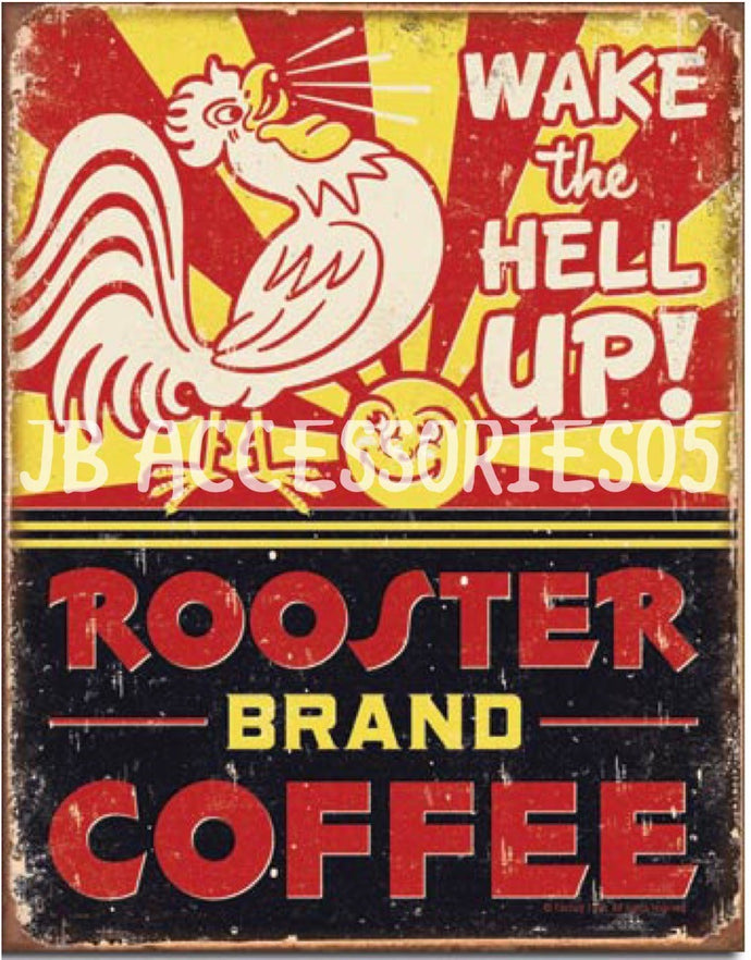 new rooster brand coffee vintage distressed wall art metal sign 12.5width x 16height decor funny coffee novelty advertisement