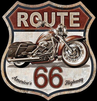New ’Route 66 America’s Highway’ Hwy Shield Wall Décor Sign. 11’’Tall x 11 1/2’’Wide. - Metal Sign