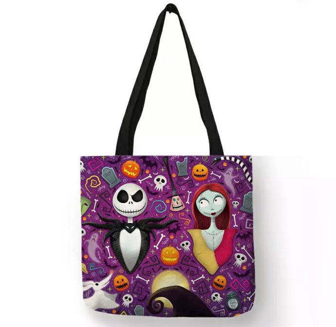 new sally jack canvas tote bags image is printed on both sides women unisex tnbc men movie apparel skellington handbags