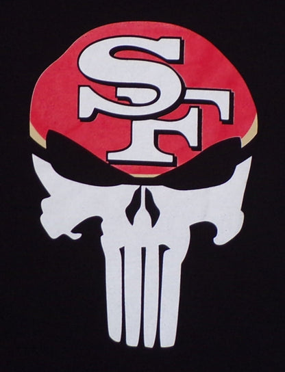 new 49ers punisher skull mens silkscreen t-shirt image is on the front of the shirt football