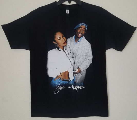 new selena tupac unisex silkscreen shirt image is on the front available from small-3xl women unisex tupac tejano music movies movie men hip hop rap apparel adult 2pac shirts tops