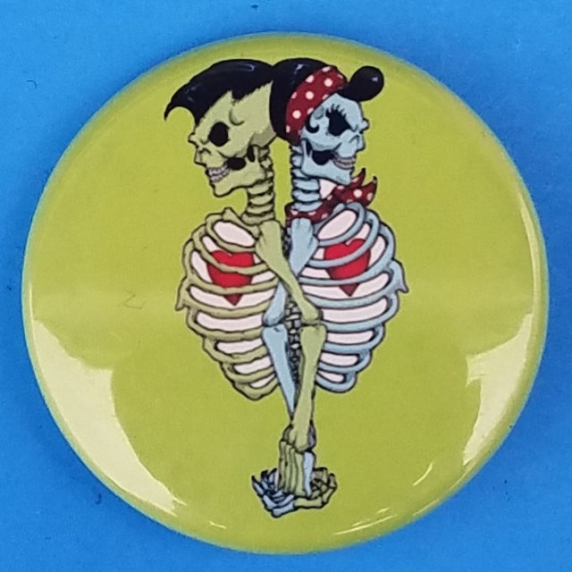 new skeleton button set of 5 fashion buttons are 1.25 inches in size Set Includes Frida Kahlo Smoking Skull Frida Kahlo Sugaskull Skull Skeleton Couple Back To Back Color Chartreuse Skeleton Couple Drinking Zombie Heart Hands drinking collection buttons pinback