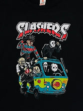 Load image into Gallery viewer, New ’Slashers Mystery Machine’ Youth Horror Silkscreen T-Shirt. Available In XS-XL Youth. - Youth Regular Shirt.
