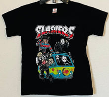 Load image into Gallery viewer, New ’Slashers Mystery Machine’ Youth Horror Silkscreen T-Shirt. Available In XS-XL Youth. - Youth XS - Youth Regular
