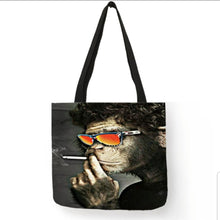 Load image into Gallery viewer, new smoking monkey canvas tote bags image is printed on both sides women unisex men apparel handbags animals
