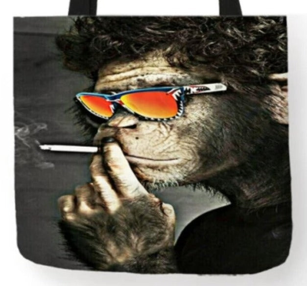 new smoking monkey canvas tote bags image is printed on both sides women unisex men apparel handbags animals