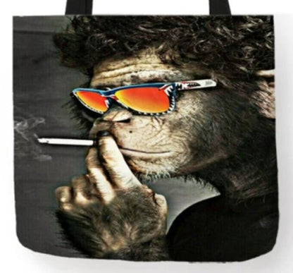 new smoking monkey canvas tote bags image is printed on both sides women unisex men apparel handbags animals