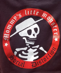 new social distortion mommys little monster infant silkscreen t-shirt available in 6 12 18 24 months unisex music kids infant girl boy apparel baby toddler tops regular shirts