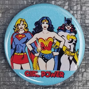new superhero girl power button set of 4 fashion buttons are 1.25 inches in size Set Includes Wonder Woman Standing Pose Superwoman Girl Power Batwoman usa tv superhero movie girl dc comics cartoon buttons america pinback