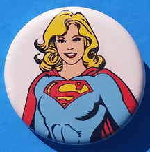 Load image into Gallery viewer, new superhero girl power button set of 4 fashion buttons are 1.25 inches in size Set Includes Wonder Woman Standing Pose Superwoman Girl Power Batwoman usa tv superhero movie girl dc comics cartoon buttons america pinback
