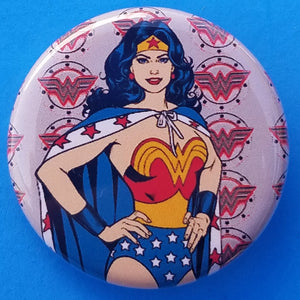 new superhero girl power button set of 4 fashion buttons are 1.25 inches in size Set Includes Wonder Woman Standing Pose Superwoman Girl Power Batwoman usa tv superhero movie girl dc comics cartoon buttons america pinback