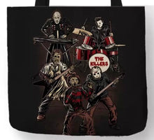 Load image into Gallery viewer, new the killers horror rock band canvas tote bags image is printed on both sides women unisex pinhead movies michael myers men leatherface jason hellraiser halloween freddy krueger apparel handbags
