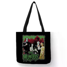 Load image into Gallery viewer, new the munsters family picture canvas tote bags image is printed on both sides women vintage hollywood unisex tv men apparel handbags
