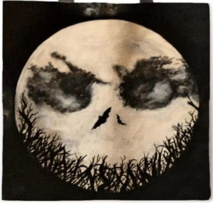 new the nightmare before christmas jack moon face canvas tote bags image is printed on both sides women unisex movie men horror apparel handbags