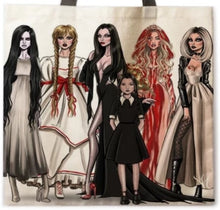 Load image into Gallery viewer, new women of horror collage canvas tote bags image is printed on both sides women unisex movie men horror apparel handbags
