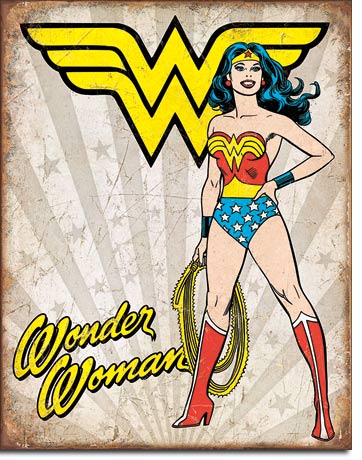 new wonder woman heroic pose superhero dc comic wall art metal sign batman comic book 12.5width x 16height women tv decor patriotic movie girl cartoon novelty