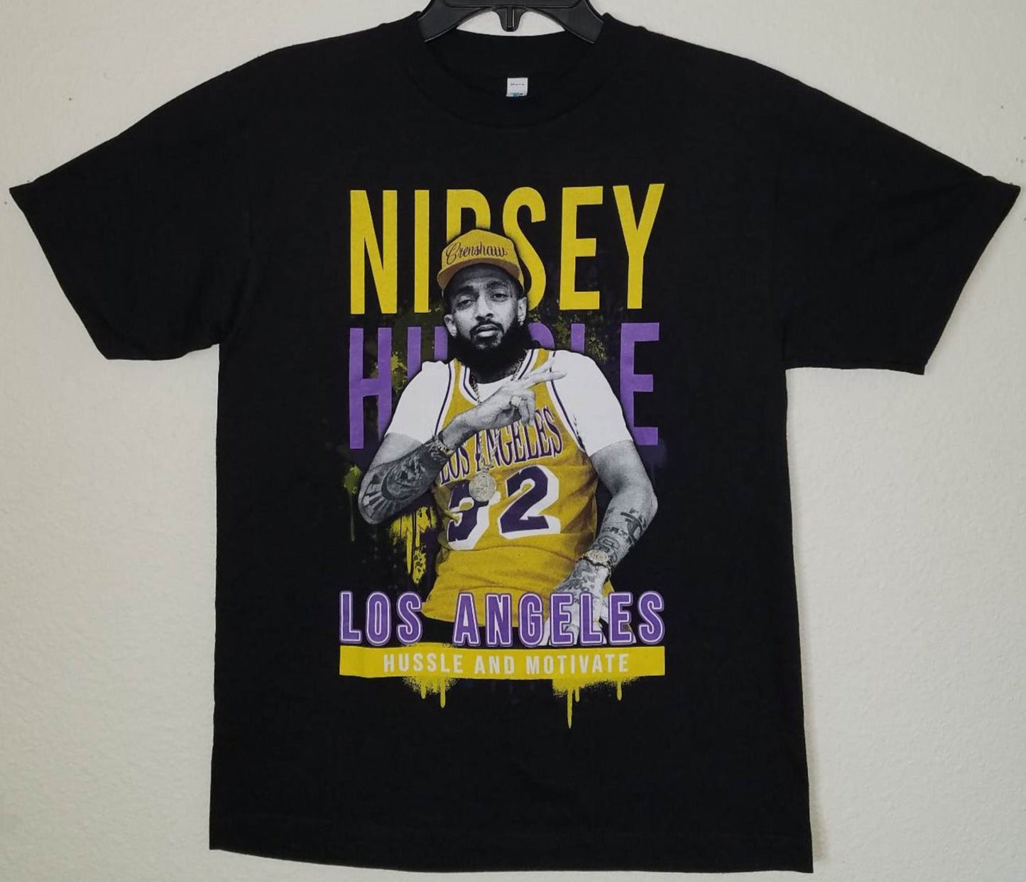 Nipsey Hussle Hussle and Motivate Los Angeles unisex black graphic T-shirt hip hop apparel sizes S-3XL