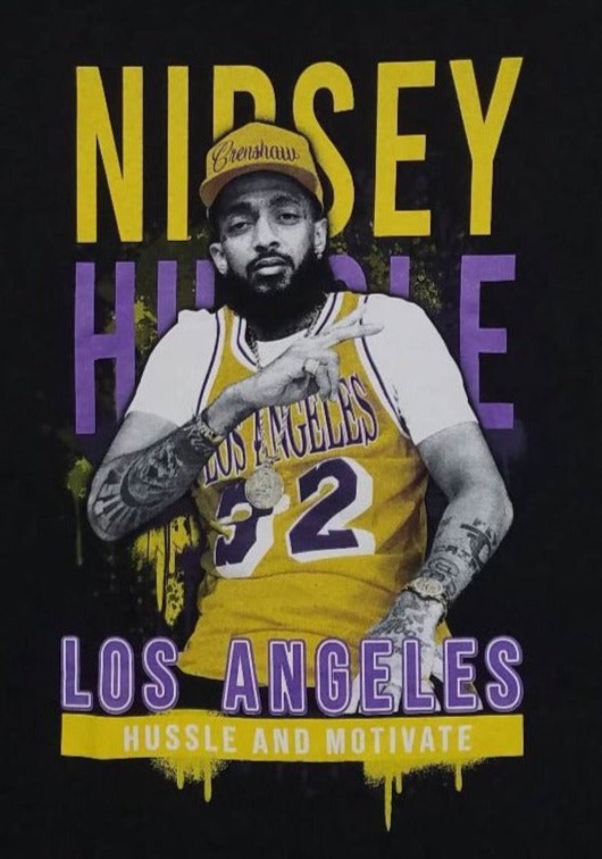 Nipsey Hussle Hussle and Motivate Los Angeles unisex black graphic T-shirt hip hop apparel sizes S-3XL