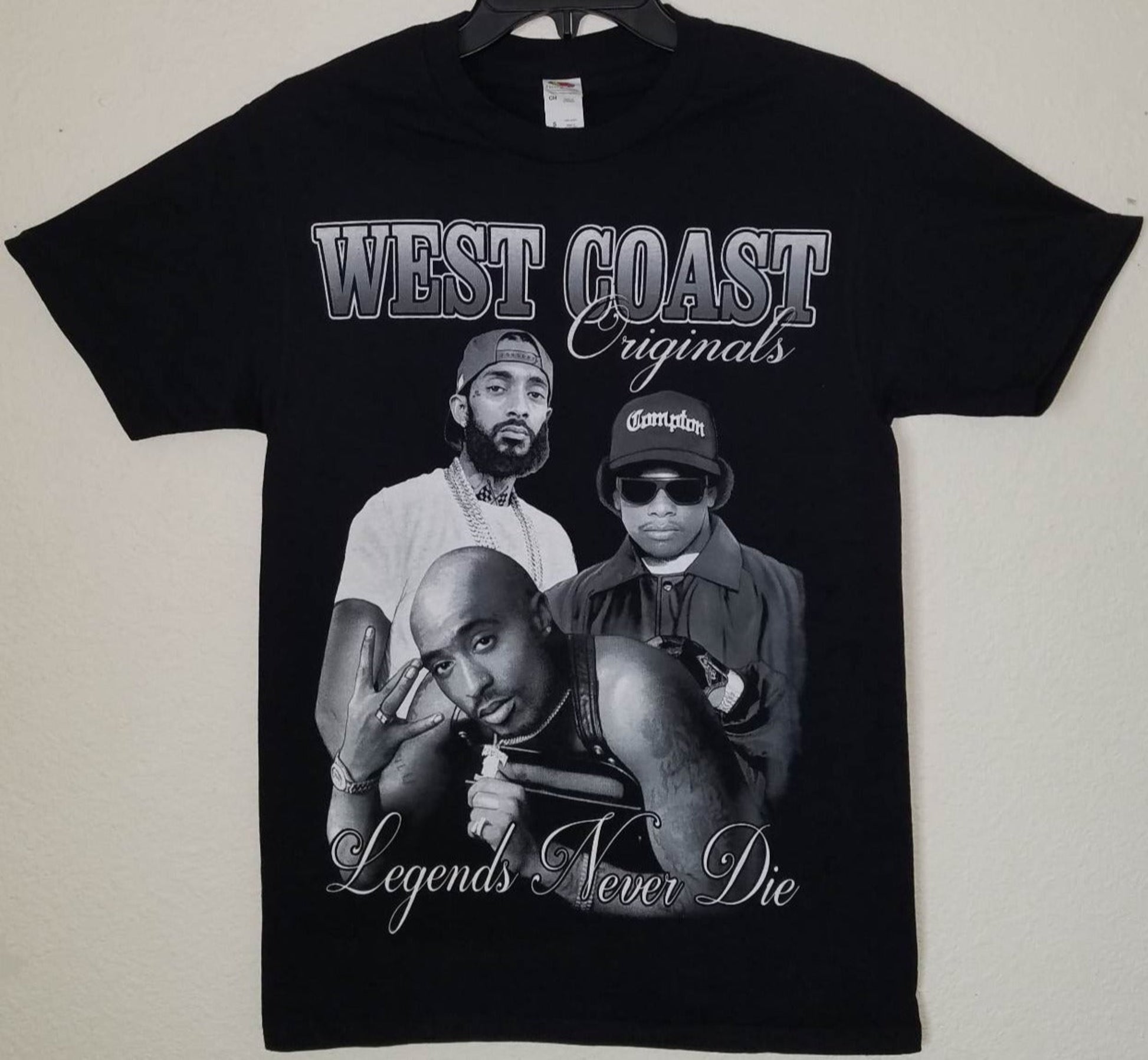 Nipsey Hussle Tupac Eazy E Legends Never Die unisex black graphic T-shirt hip hop rap apparel sizes S-3XL