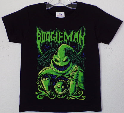 Oogie Boogie Youth Silkscreen T-Shirt featuring a vibrant design of Oogie Boogie from The Nightmare Before Christmas. Available in XS-XL.