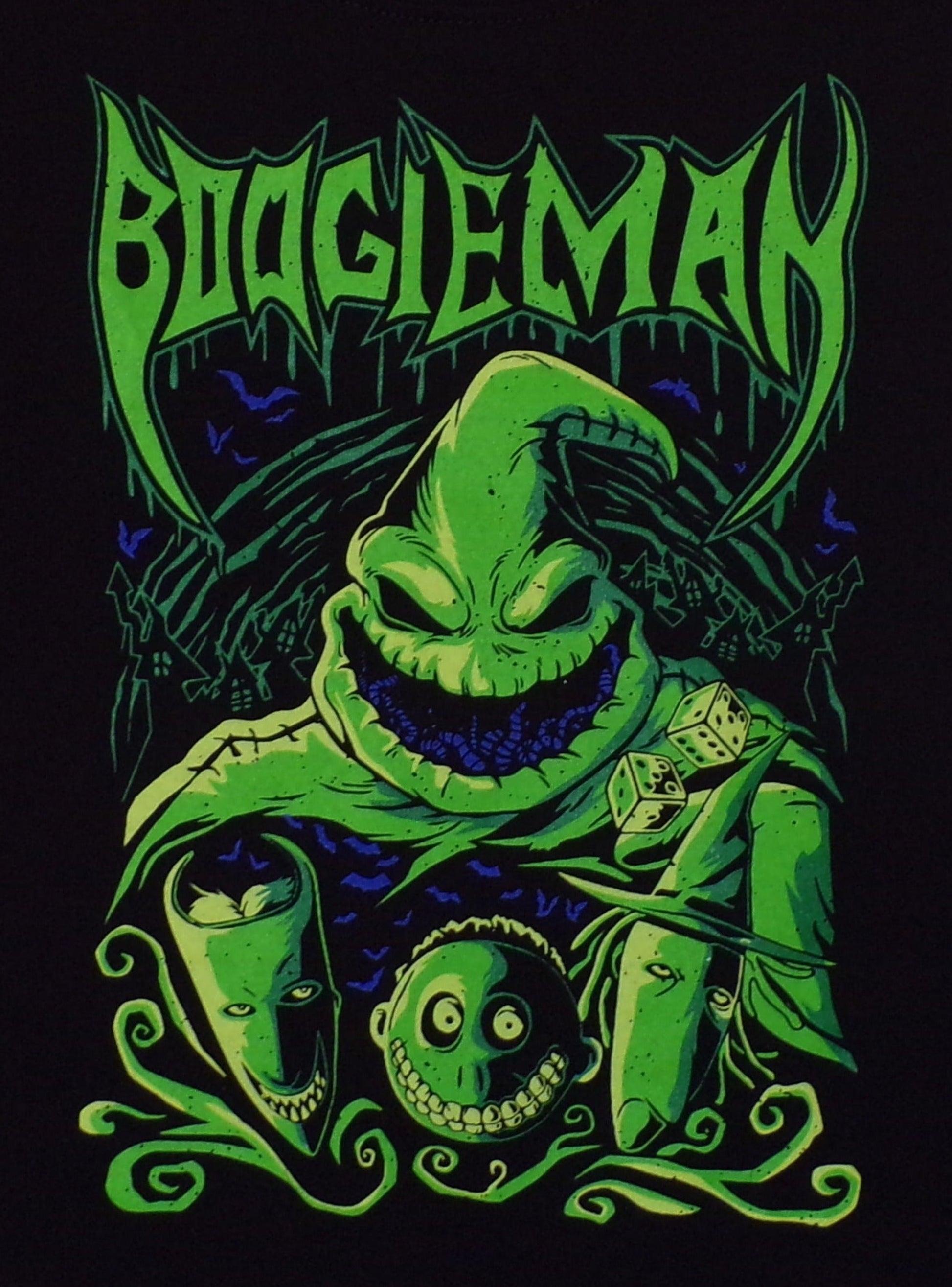 Oogie Boogie Youth Silkscreen T-Shirt featuring a vibrant design of Oogie Boogie from The Nightmare Before Christmas. Available in XS-XL.