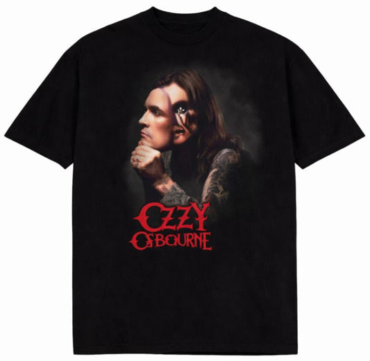 Ozzy Osbourne “Double Vision” T-shirt featuring layered portrait artwork in gray and red gothic text — unisex fit, small to 3XL.