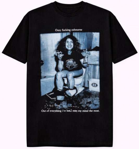 Black “Ozzy Osbourne – Lost My Mind” unisex T-shirt featuring a blue-toned vintage photo graphic and quote text.