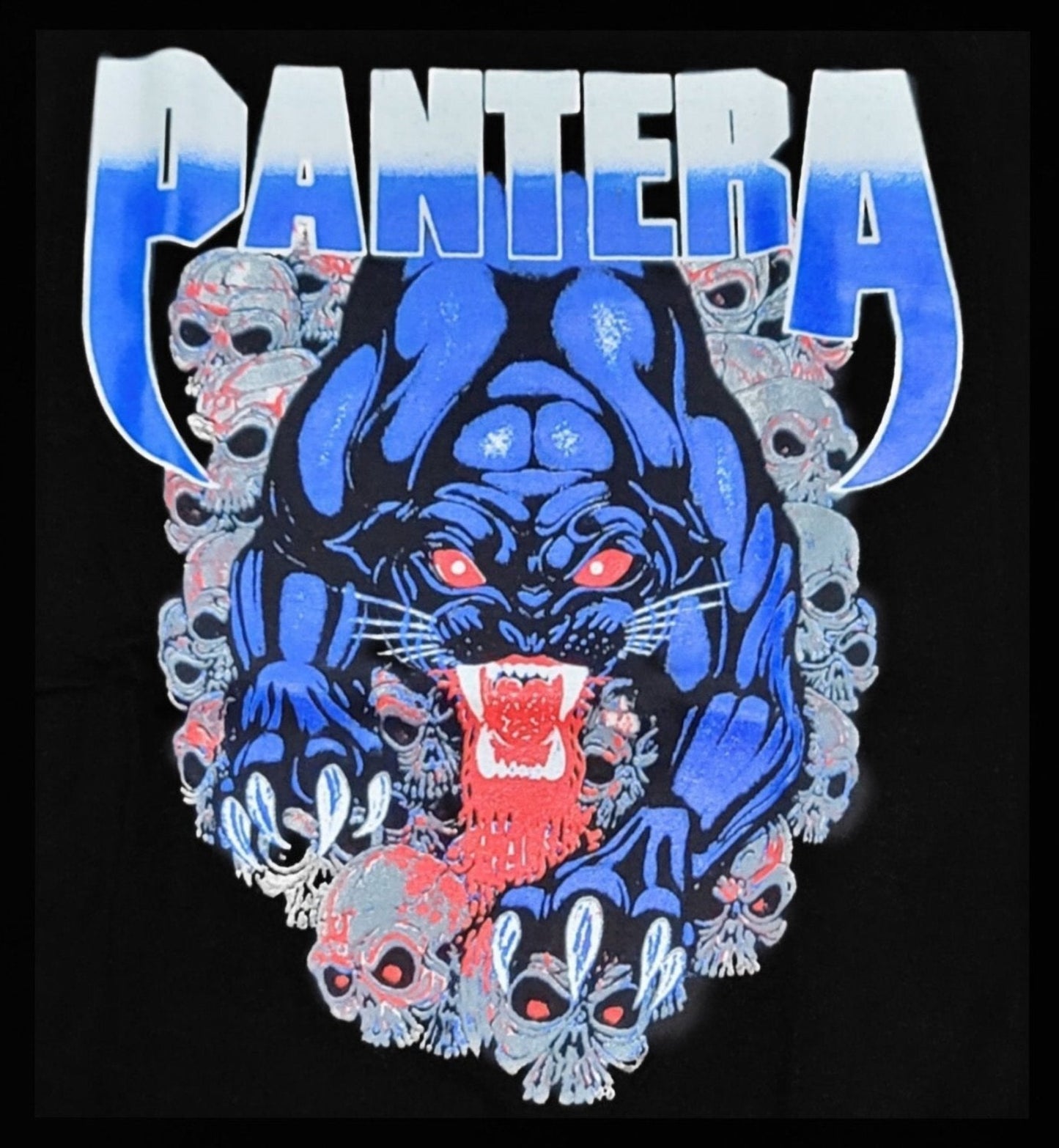 Pantera blue panther skull graphic T-shirt black unisex heavy metal band tee with bold panther and skull design sizes S-3XL