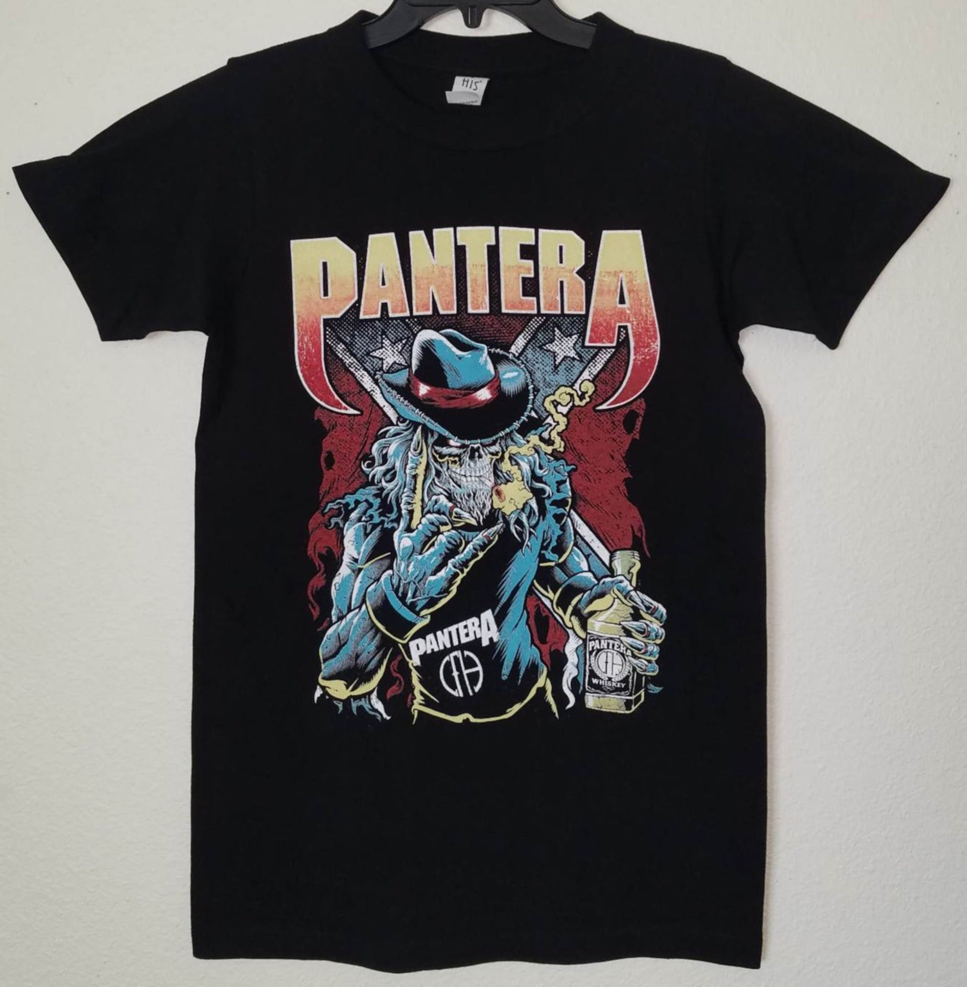 Pantera whiskey cowboy from hell graphic T-shirt black unisex heavy metal band tee with western outlaw design sizes S-3XL