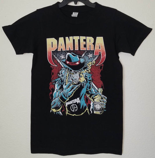 Pantera whiskey cowboy from hell graphic T-shirt black unisex heavy metal band tee with western outlaw design sizes S-3XL