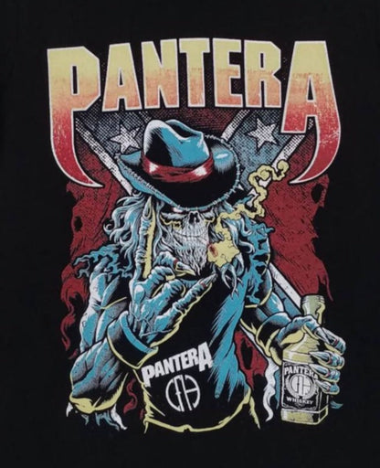 Pantera whiskey cowboy from hell graphic T-shirt black unisex heavy metal band tee with western outlaw design sizes S-3XL