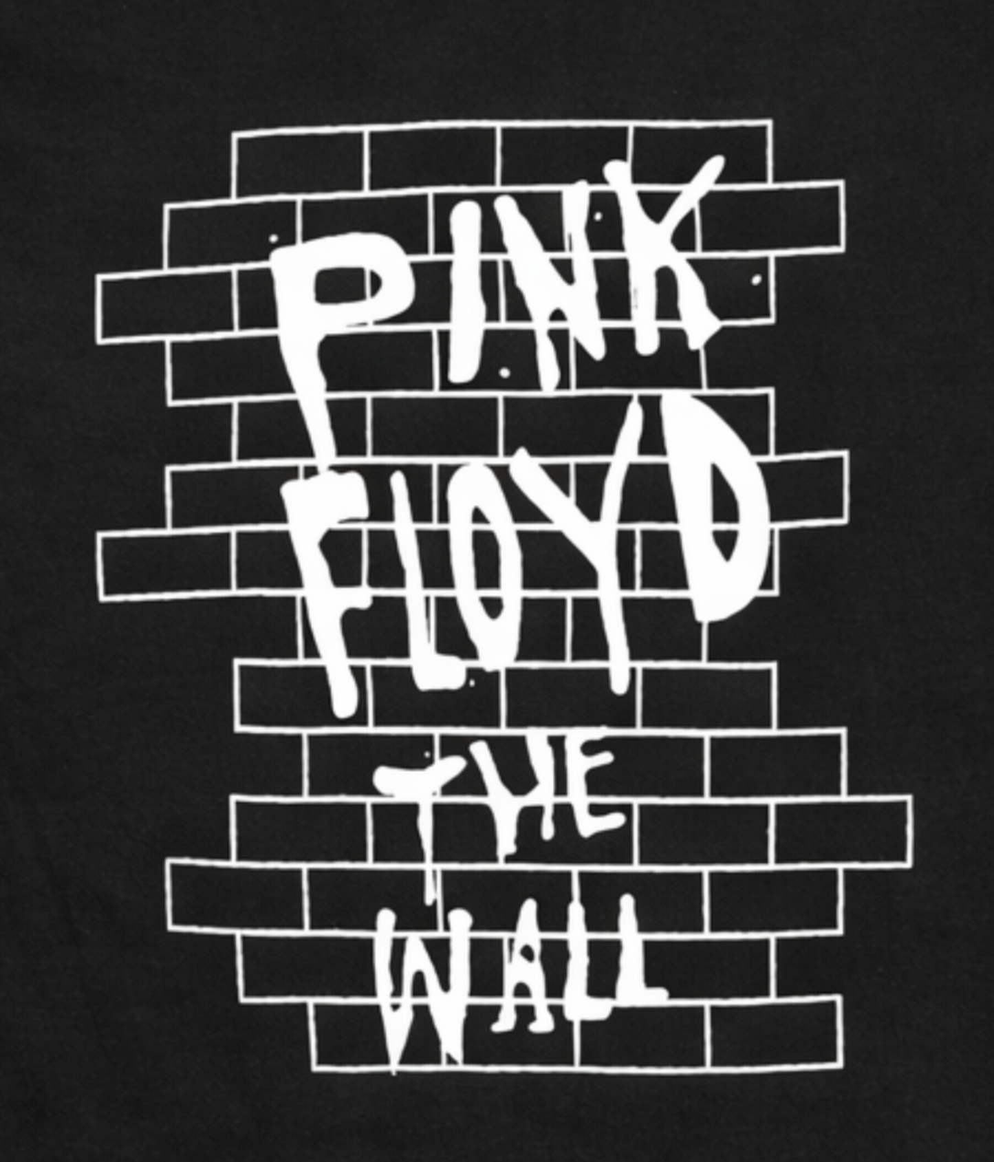 Front view of Pink Floyd The Wall graphic T-shirt featuring brick wall design printed in silkscreen on black cotton tee