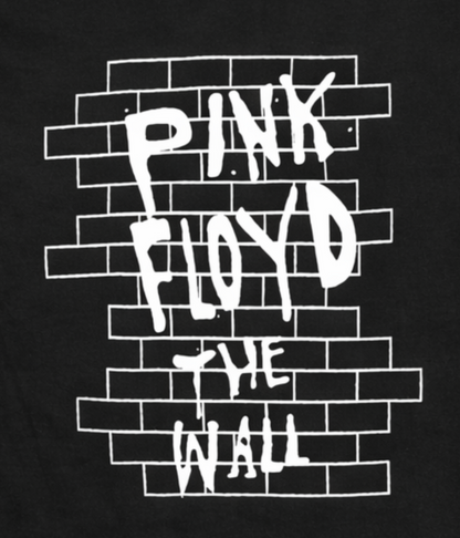 Front view of Pink Floyd The Wall graphic T-shirt featuring brick wall design printed in silkscreen on black cotton tee