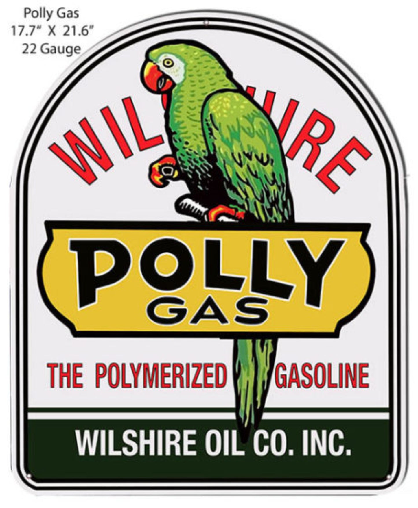 Polly Gas laser cut gasoline sign with preserved vintage service station design, 21″H × 17.7″W steel.