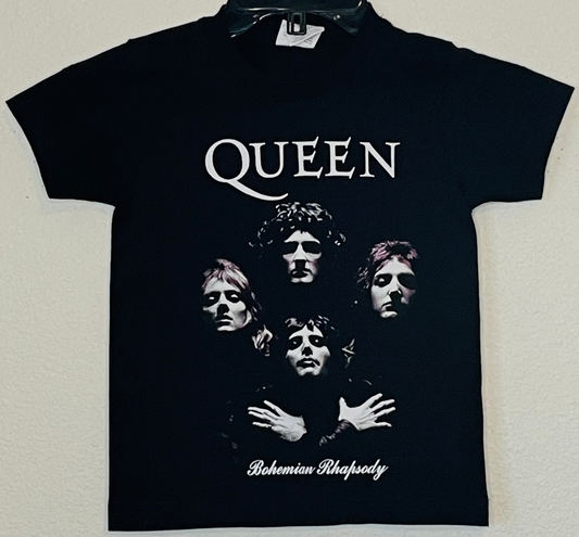 Queen 'Bohemian Rhapsody' Youth Silkscreen T-Shirt. Featuring bold design inspired by the iconic song. Available in XS-XL.