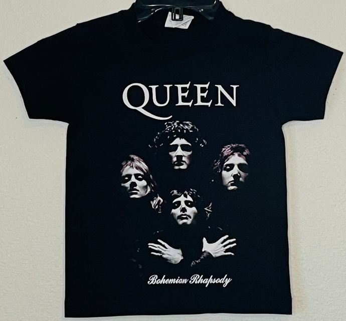 Queen 'Bohemian Rhapsody' Youth Silkscreen T-Shirt. Featuring bold design inspired by the iconic song. Available in XS-XL.