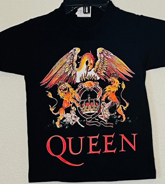 Youth "Queen-The Lion" Band Silkscreen T-shirt featuring iconic lion artwork from Queen's album, made from soft, breathable cotton for a comfortable fit. Available in XS-XL.