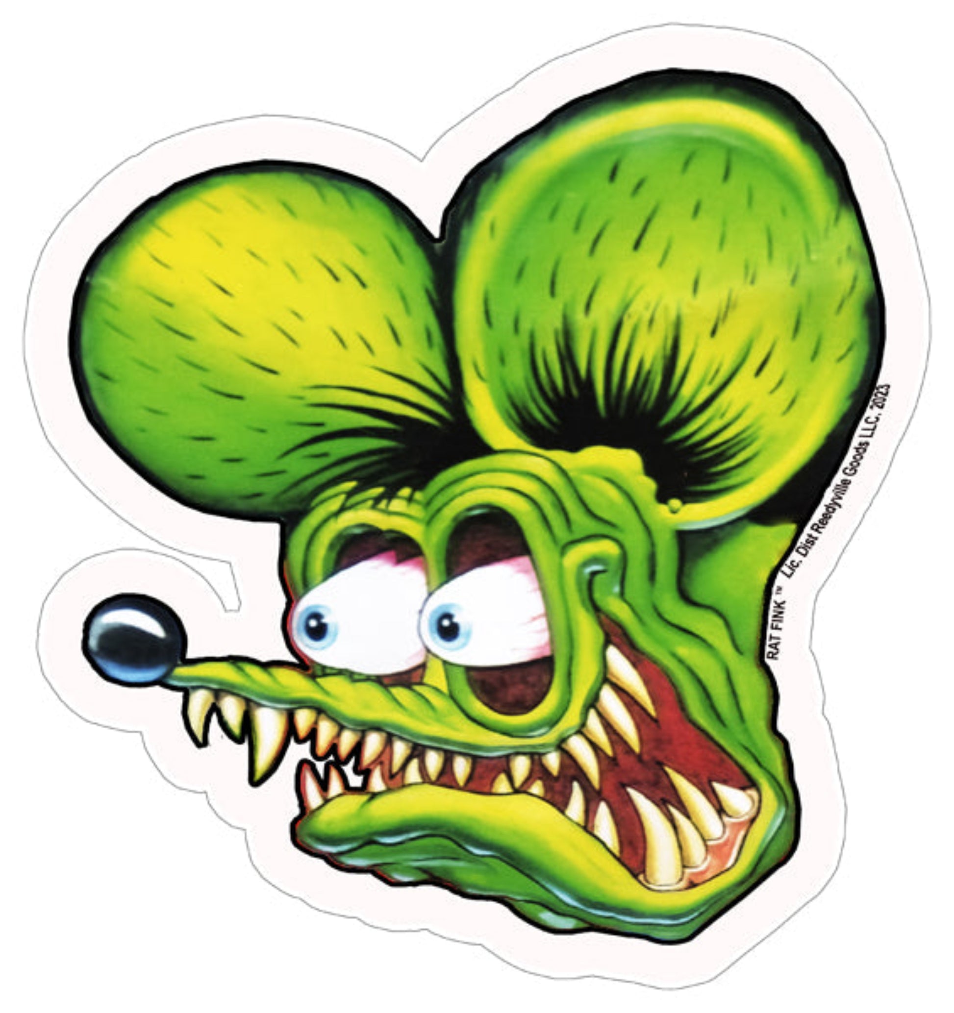 Rat Fink Head laser cut metal sign featuring Ed Roth Kustom Kulture artwork and neon green monster character design.